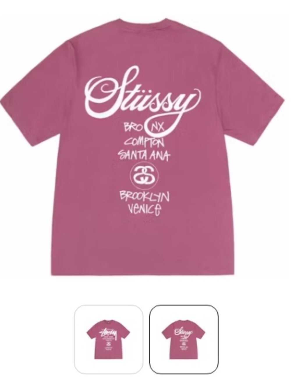 New Stussy Men's Medium World Tour Short Sleeve FUSCHIA Tee 4THACULTURE~